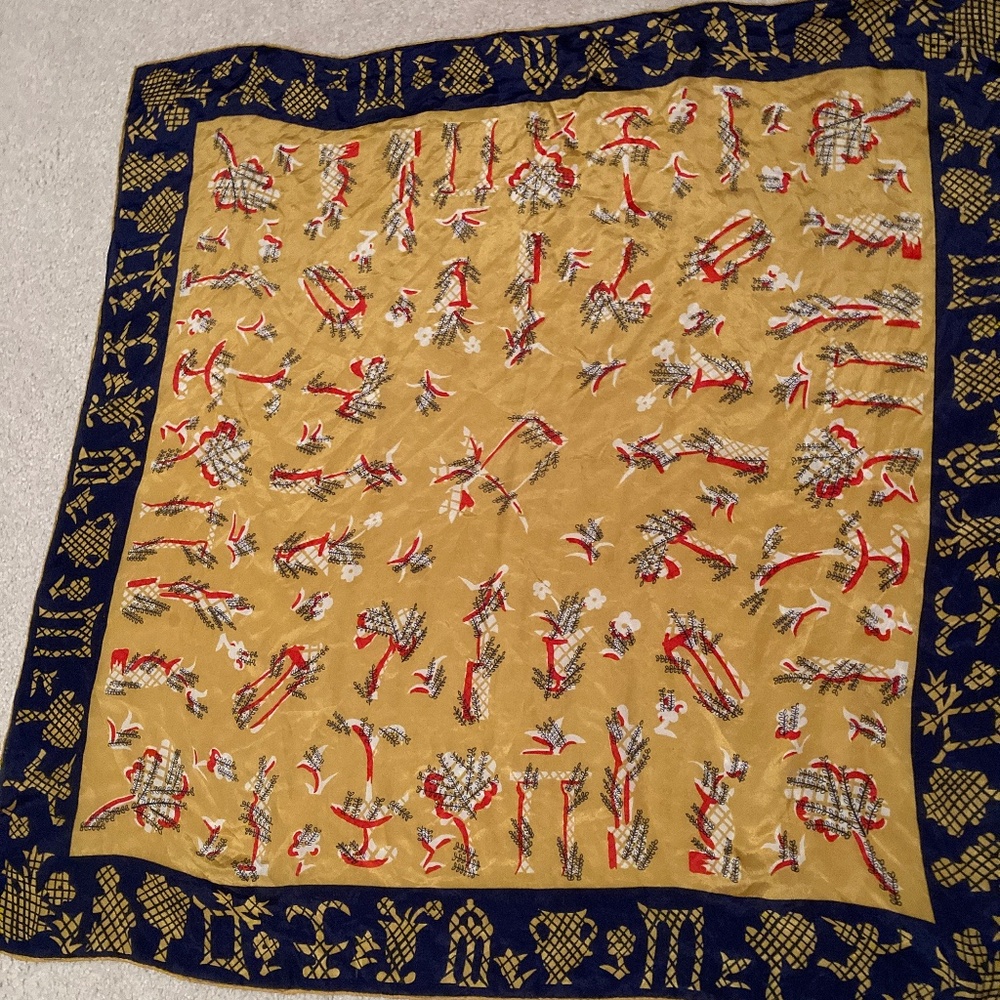 Baar&Beard "Top Hits" Fashion Hand Rolled Pure Silk Scarf 32 x32 Vintage Japan